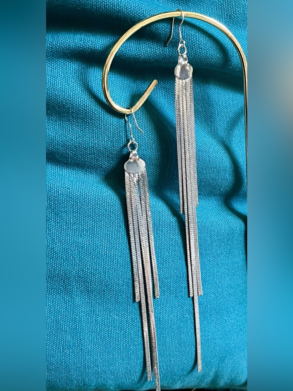 Long Slinky Silver Pierced Earrings